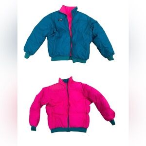 Vintage 90's Columbia Reversible Teal Pink Down Jacket Womens Large